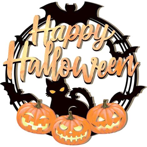 Panneau Décoratif En Bois Pour Halloween - Citrouille Chauve-Souris Chat Noir - Plaque Murale Accrochable 29 X 29 X 0,5 Cm - Décoration Porte Intérieure Extérieure - 1 Pièce (1/5)