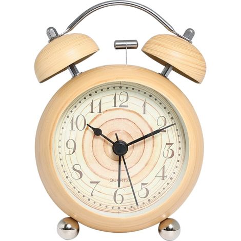 Réveil silencieux en bois grain métal 3,5 pouces, horloge analogique rétroéclairée avec verre HD, double sonnerie déco pour chambre salon bureau (Kaki) (1/5)