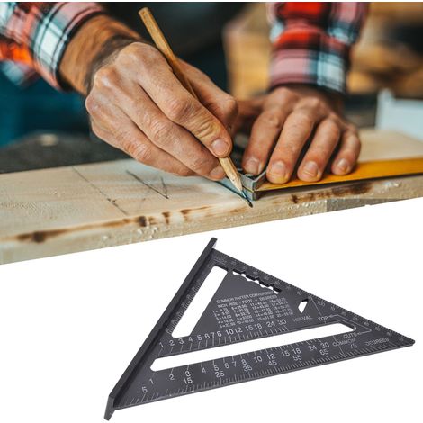 Schwarzes dreieckiges Lineal für Holzbearbeitung, Aluminium, rechter Winkel, Winkelmesser 0 bis 7 Zoll (90°). (1/5)