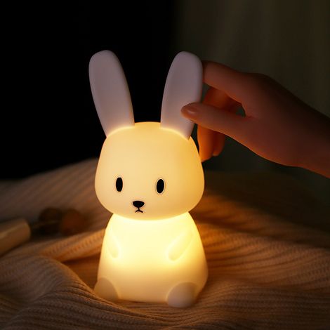 Bebe Bunny Avec 7 Changements de Lumière Contrôle de tapRecharge USB  Fonction Minuterie Lampe de Chevet Pour Chambre D'enfant Cadeau Jouet Veilleuse en Silicone Pour Enfant1 pièce Oi-FRIS