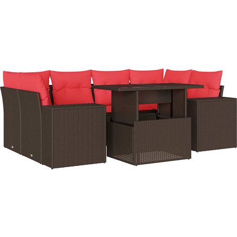 Maison Exclusive - 7-teiliges Gartensofa-Set mit Kissen, braun, P