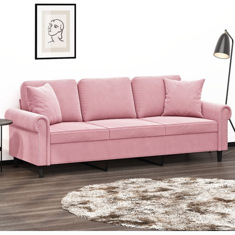 3-Sitzer-Sofa mit Zierkissen Rosa 180 cm Samt