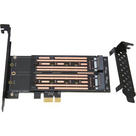 Scheda adattatore PCIe, con supporto per due interfacce M.2 NVMe, che offre trasferimento dati ad alta velocità e gestione termica avanzata, migliorando le soluzioni IT interfacce M-key e B-key.