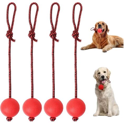 Un ensemble de 4 jouets à attraper en corde, jouets pour chiens avec balles en caoutchouc, balles en corde, adaptés à l'entraînement et à l'éducation des animaux de compagnie. (1/4)