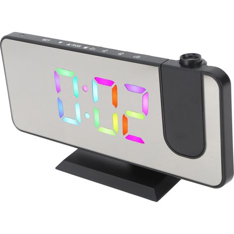 RGB-Digitalwecker mit einstellbarer Helligkeit und Spiegeloberfläche, moderner Tischwecker mit um 180° drehbarem Projektor für Schlafzimmer oder Büro, schwarz (1/5)