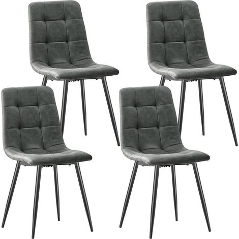 Chaises de salle à manger lot de 4, similicuir microfibre, gris foncé, dossier haut, pieds en métal (1/5)