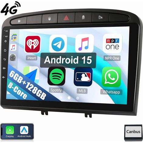 8 cœurs Android 15 pour Peugeot 308 408 2007-2013 Autoradio CarPlay GPS WIFI 6+128GB (1/5)
