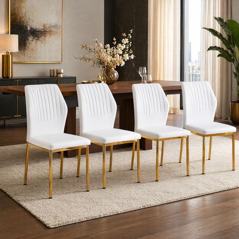 Sillas comedor pack 4 PU blanco patas doradas OKMYHOME (1/5)