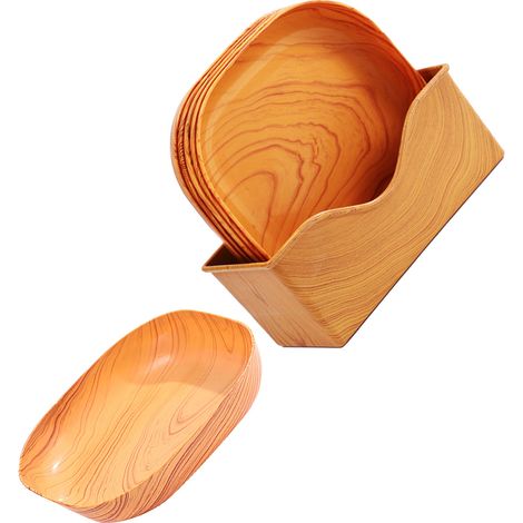 6 Assiettes Carrées Effet Bois Présentoir à Snacks et Desserts Design Spacieux avec Organisateur (1/5)
