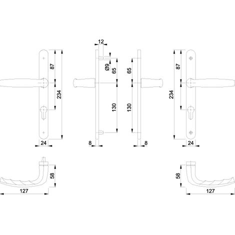 Garniture atlanta sur plaques de 24mm - Carré (mm) : 8 - Entraxe (mm) : 92 - Entraxe fixations (mm) : 195 - Ep. Porte (mm) : 68-77 - Finition : Blanc RAL9016 - HOPPE
