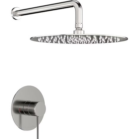Pommeau de douche rond effet pluie de 25 cm (10 pouces) en nickel brossé, débit fixe de 6,8 l/min (1,8 gal/min), salle de bain moderne (1/5)