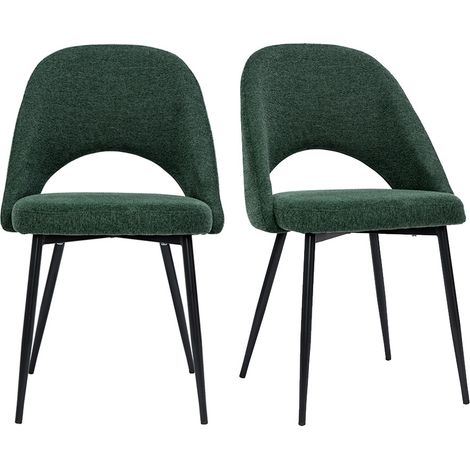 Vintage-Stühle aus Stoff mit strukturiertem Samteffekt in Grün und schwarze Metallfüße (2er-Set) COSETTE (1/5)