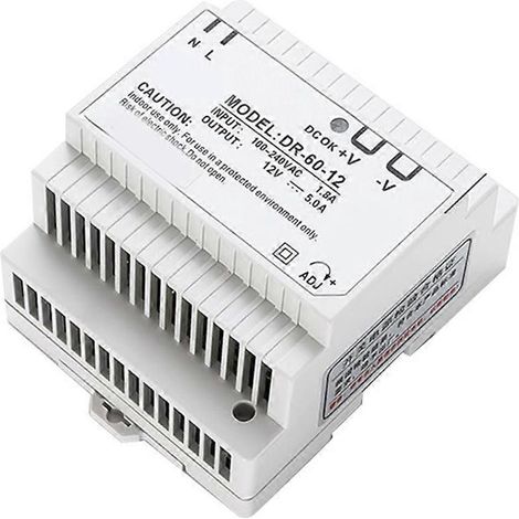 Alimentation à découpage sur rail DIN DR-60W-12V - Transformateur en cuivre pur / Sortie stable / Forte immunité aux interférences (1/5)