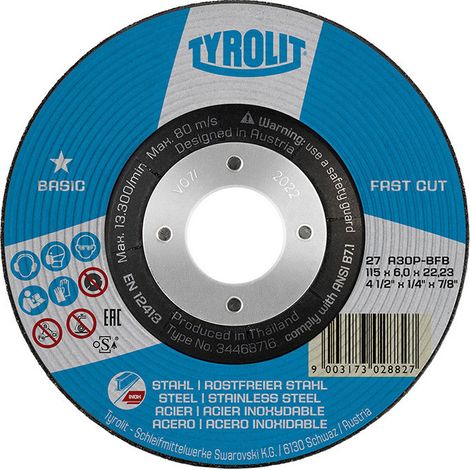 Disque dégrossissage 27C Ø115x6x22,23 A30P-BFB Tyrolit (1/3)