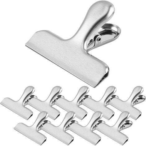 Packung mit 10 silbernen Metallclips, 76 mm Edelstahl-Verschlussclips für Lebensmittelbeutel, Büroklammern, für Küche, Büro und Schule (Silber) (1/5)