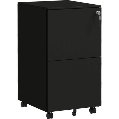 2-Drawer Vertical Filing Cabinet with Lock and 5 Wheels, Steel Mobile File Cabinet, for A4, Legal and Letter Size, Pre-Assembled Body, Black