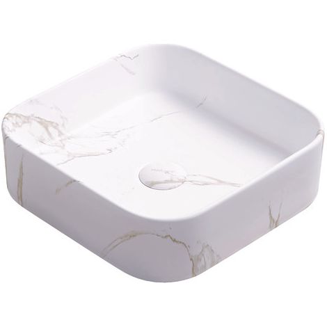 ONDEE ZEN - Vasque à poser carré LYS - Céramique Marbre blanc - Dim : 37 x 37 x 11 cm (1/4)