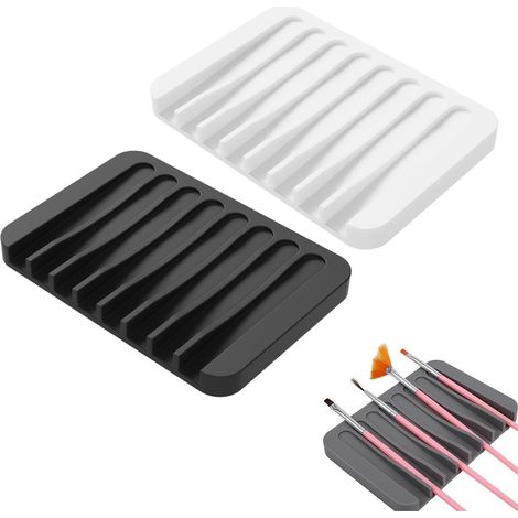 2 Pièces Support pour Pinceaux, Station organisateur pour pinceaux, Silicone Lavables Pinceaux Support avec 8 Emplacements pour Peinture à l'Huile Acrylique et Aquarelle (1/5)