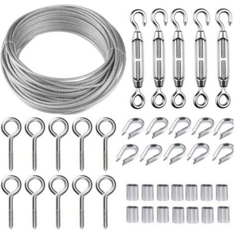Stainless Steel Hanging Rope Set, 30m/2mm Coated Stainless Steel Cable with M5 Turnbuckles, 2mm Steel Cable for Climbing Plants, Clothesline, Railing, etc. (1/4)