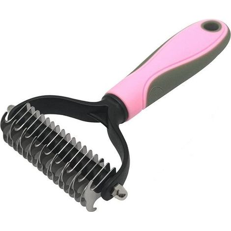 Peigne-brosse double face en acier inoxydable rose pour chats et chiens (1/3)