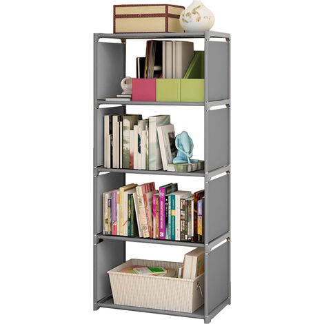 Freistehendes 5-stöckiges Bücherregal mit 4 Fächern, vertikaler Stauraum für Schlaf- und Wohnzimmer, platzsparend