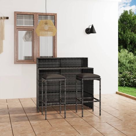 Ensemble Table de bar + 2 Chaises de bar de jardin avec coussins - Table Haute avec 2 Tabourets Gris BV979547 - BonneVie (1/5)