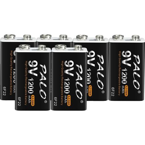 Batería de 9V, recargable de iones de litio, carga micro USB, paquete de 6 baterías. (1/2)