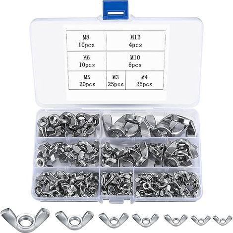 Flügelmuttern Sortiment Kit, Edelstahl Flügelschrauben, Schmetterlingsmutter Wing Nut Kits für Heimwerker DIY Tools elektronische Geräte Hardware (100 Silber)