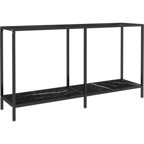 Meuble console d'entrée moderne table d'appoint 140 x 35 x 75,5 cm verre trempé aspect marbre noir et acier DEC032111