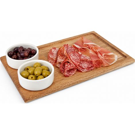 Vassoio Tagliere da Portata per Aperitivo 2 Ciotoline Ciotole Ceramica 30x18cm