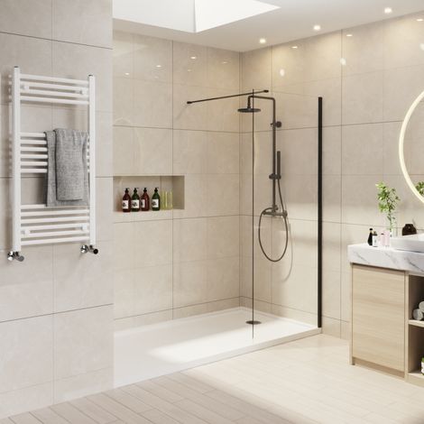 Matte Black Framed Wetroom Screen Wet Room Shower Enclosure Screen Panel 800 x 1950mm (1/5)