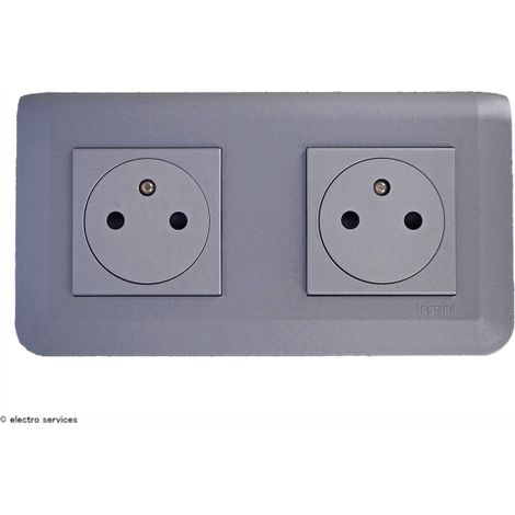 Double prise de courant 2P+T Surface Mosaic Legrand Alu complet Griffes: Sans griffes