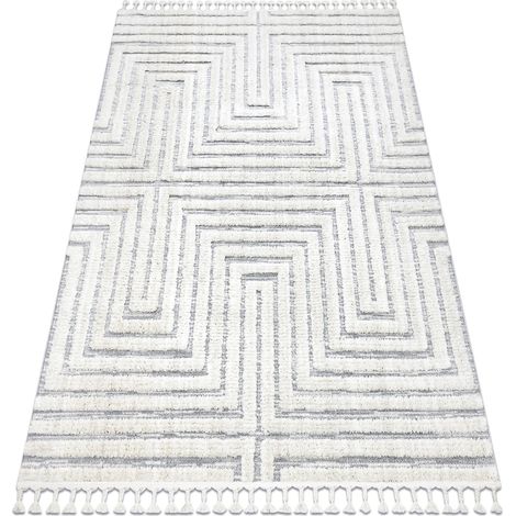 Carpet SEVILLA Z788A labyrinth, greek white / grey Fringe Berber Moroccan shaggy white 80x150 cm