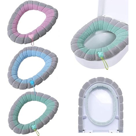 Lot de 4 housses de siège de toilette avec poignée souple pour salle de bain - Épais et extensible - Lavable - Taille universelle (1/5)