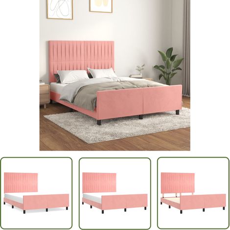 The Living Store Bettgestell mit Kopfteil Rosa 140x200 cm Samt - Samtbettwäsche - Doppelbett - Rosa Bett - Hochwertiges Bettgestell - Lattenrost (1/5)
