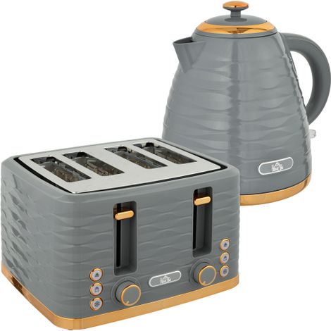 Set per la colazione: Bollitore e tostapane da 1,7 l, tostapane a 4 fette da 3000 W, 7 livelli di doratura, scongelamento e riscaldamento, colore grigio, disponibile in loco. (1/5)