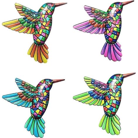 Lot de 4 ornements d'oiseaux en métal, décorations murales à suspendre. (1/5)