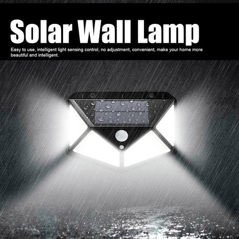 Lampe murale solaire étanche à détecteur de mouvement avec 100 LED pour jardin et cour extérieurs (1/5)