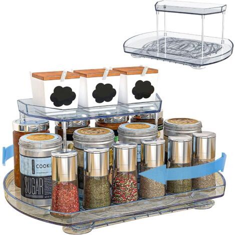 royaluxe-Plateau Tournant Epices, Pivotante à 360°, Rangement Epices Cuisine Organisateur à 2 Niveaux, Porte Etagere a Epices Cuisine en Plastique, Plateau Salle de Bain, Range Bouteille Frigo (1/5)