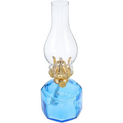 à pétrole vintage en verre bleu avec flamme réglable et (1/5)