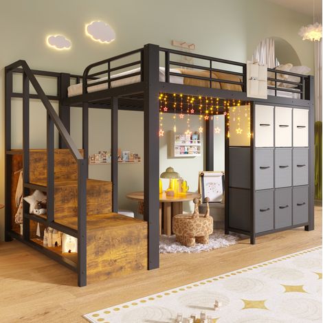 Bett Doppelbett Aufbewahrung 140x200 Metall Schwarz OKMYHOME