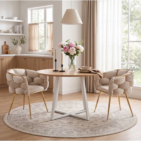 Fauteuil 58x59x75 cm en velours et métal beige, facile à monter pour salon, lot de 2 FloraGrace (1/5)