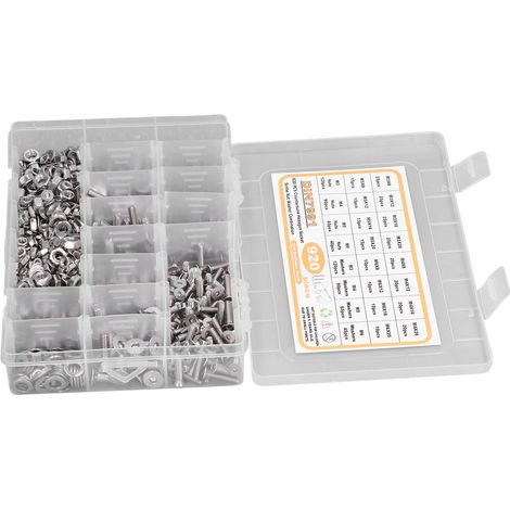 Jeu de 920 vis à tête plate hexagonales, vis en acier inoxydable 304, écrou, rondelle et clé inclus. (1/5)