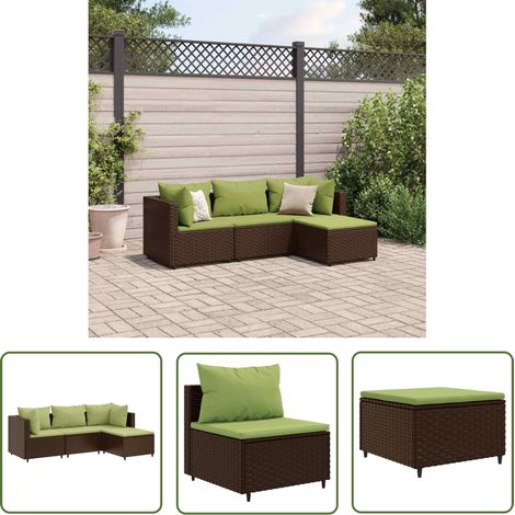 The Living Store 4-tlg. Garten-Lounge-Set mit Kissen Braun Poly Rattan - Gartengeset - Lounge Set - Gartenmöbel - Outdoor Möbel - Rattan Gartenmöbel (1/5)