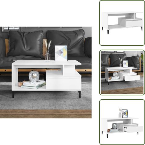 Couchtisch Weiß 90x49x45 cm Holzwerkstoff - Couchtisch - Wohnzimmerschreibtisch - Weißer Couchtisch - Holzwerkstoff Couchtisch - Industriel Style Couchtisch (1/5)