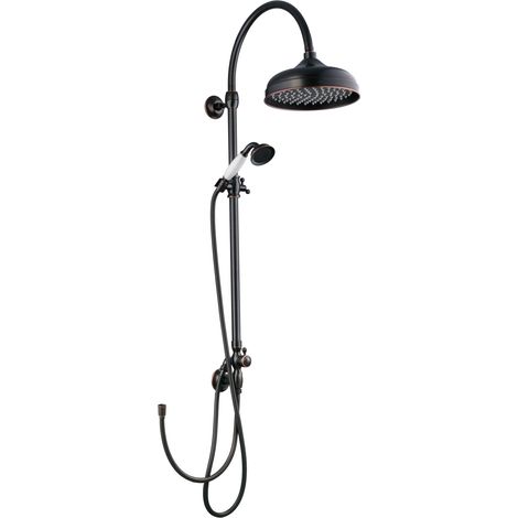 PaulGurkes Duschsystem Retro Schwarz Nostalgie Duschset Aufputz 25cm Kopfbrause (1/5)