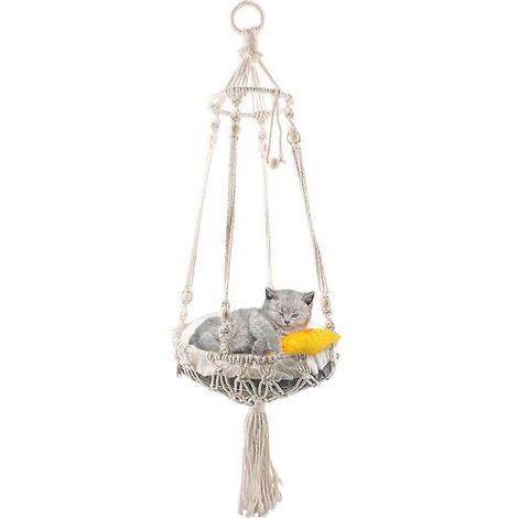 Balancelle suspendue pour animaux de compagnie avec pompons, panier fait main (1/4)