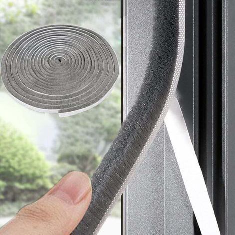 pair Guarnizione fonoassorbente autoadesiva grigia da 10 m per porte e finestre, larghezza 9 mm x spessore 5 mm (1/4)