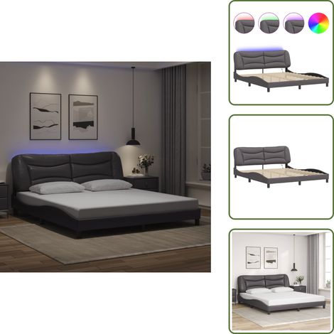 Cadre de lit avec LED sans matelas gris 180x200 cm - Lit Plateforme - Lit Design - Lit Avec Éclairage Led - Cadre Lit Gris - Tête De Lit Rembourrée (1/5)