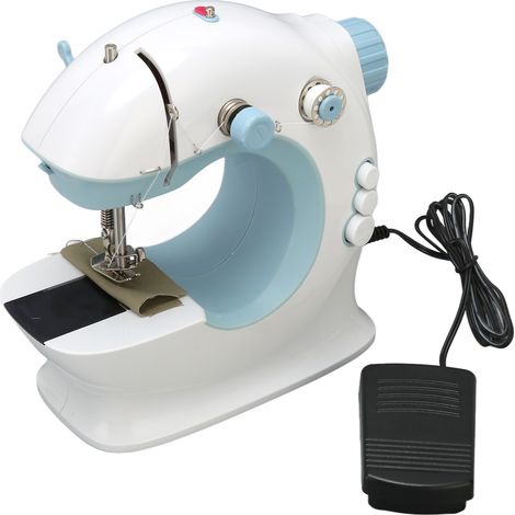 Machine à coudre électrique multifonction bleue 2 vitesses, double alimentation secteur 100-240V, prise UE, usage domestique, fil et accessoires inclus. (1/5)